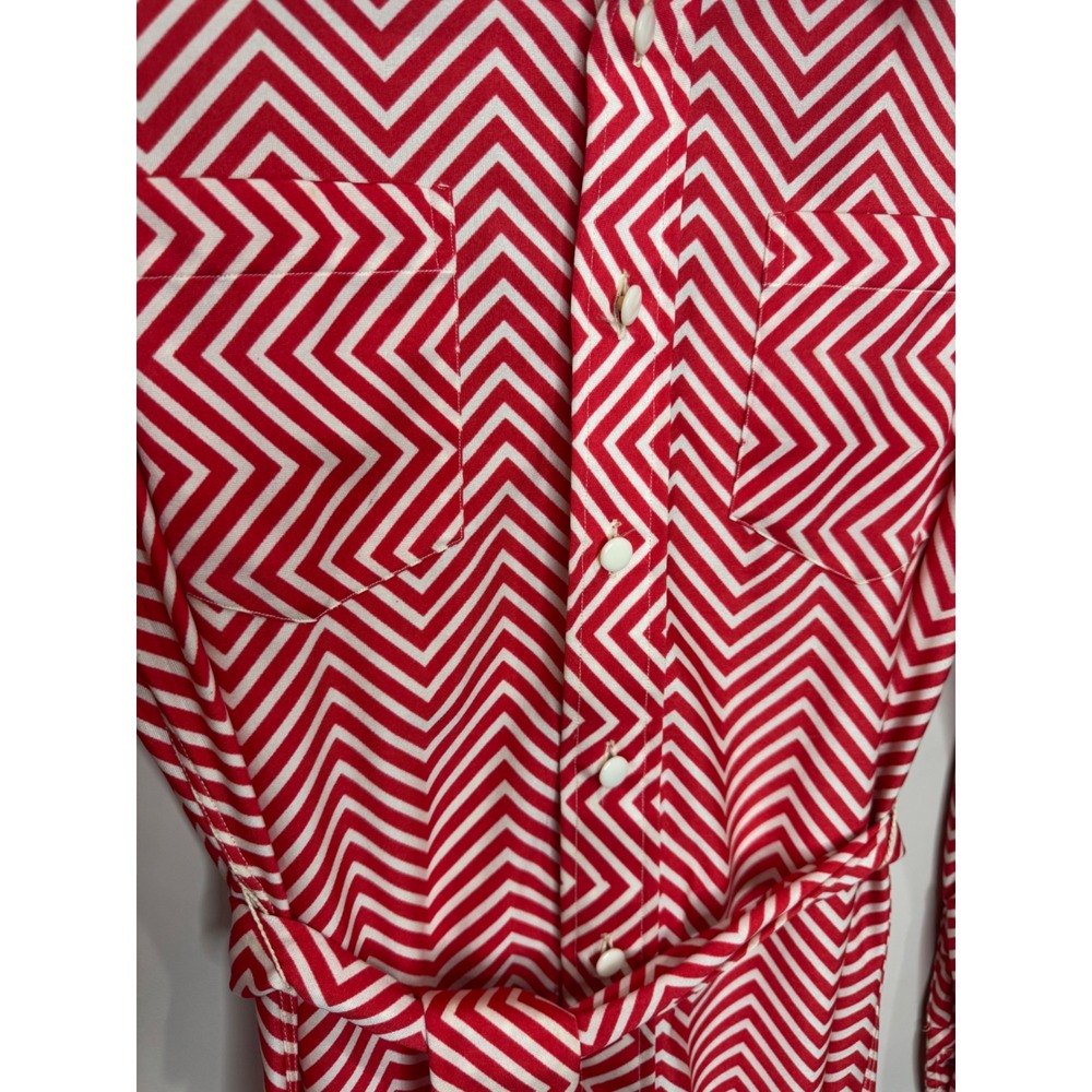 Vintage Young Dimensions for Saks Fifth Avenue Red White Chevron Shirt Dress 8 - Picture 4 of 7
